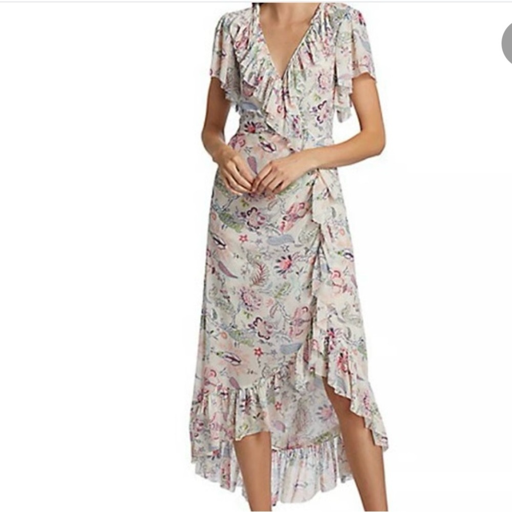NWT‎ Cinq à Sept Sheilla Floral Ruffle Midi-Dress In Celeste Size 6 reg $465 - Picture 4 of 7